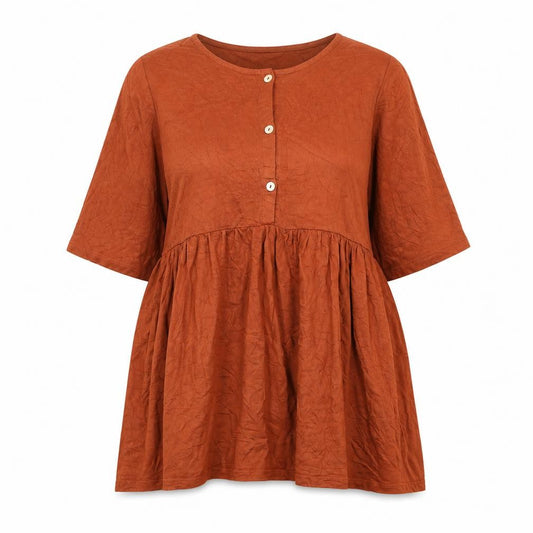 Front view of ASOS women’s brown viscose basic blouse, size UK 8, round neck