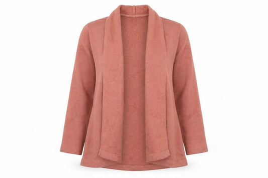 Front view of Lands' End women’s pink v-neck polyester cardigan jumper, size XS