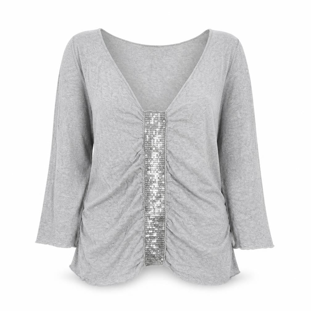 Marks & Spencer Womens Grey Cotton Basic Blouse Size 14 V-Neck