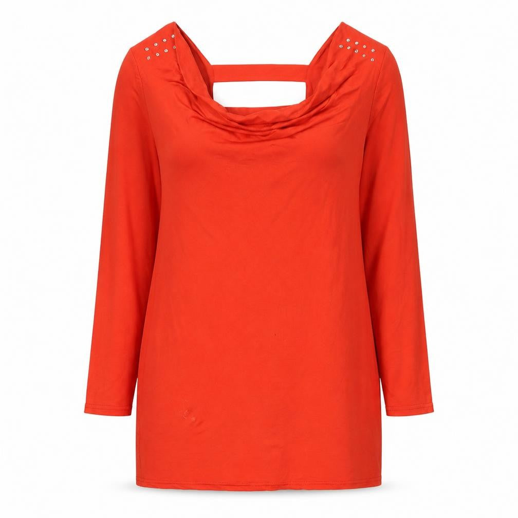 Front view of Chicme women’s red cotton basic blouse, size XL, cowl neck