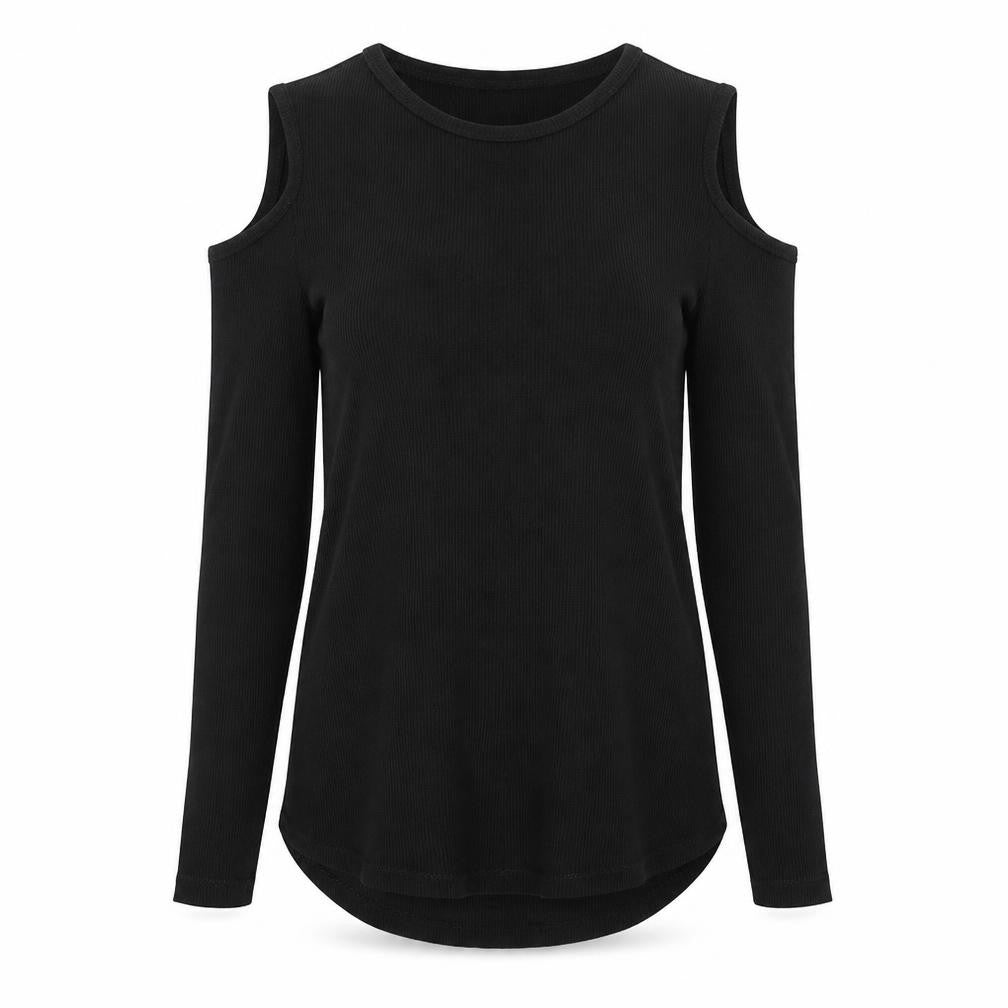 H&M Womens Black Polyester Basic T-Shirt Size S Round Neck - Cold Shoulder