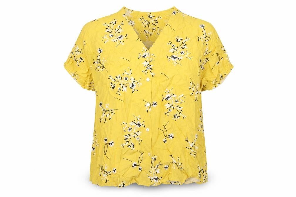 Autograph Womens Yellow Floral Viscose Basic Button-Up Size 14 V-Neck