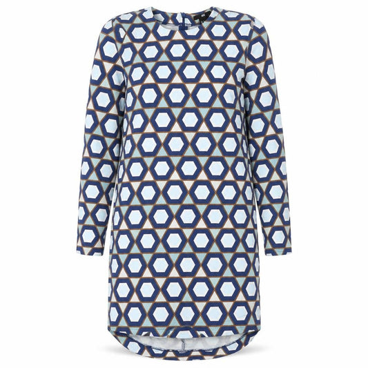 Front view of H&M women’s multicoloured geometric cotton mini, size XS, round neck zip