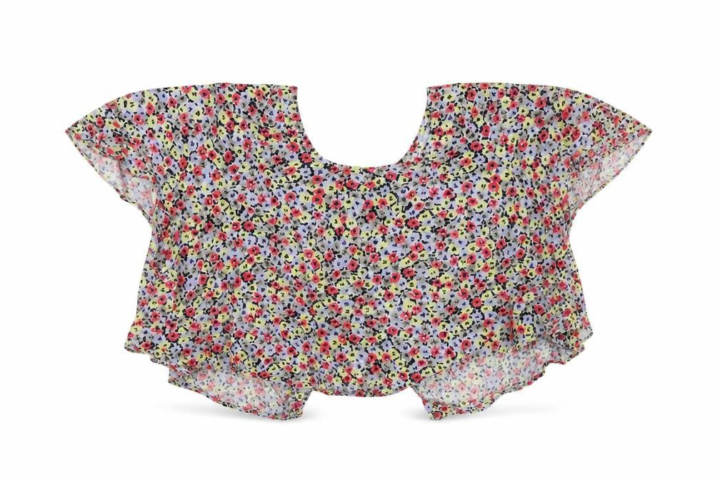 BCBGeneration Womens Multicoloured Floral Viscose Cropped Blouse Size XS Round Neck
