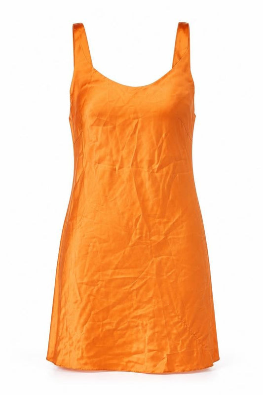 Front view of ASOS women’s orange polyester mini, size UK 10, round neck pullover