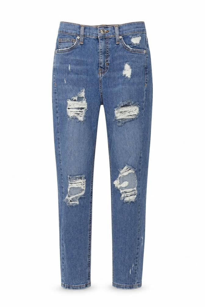 Topshop Womens Blue Cotton Skinny Jeans Size 26 in L30 in Regular Button - Distressed Look
