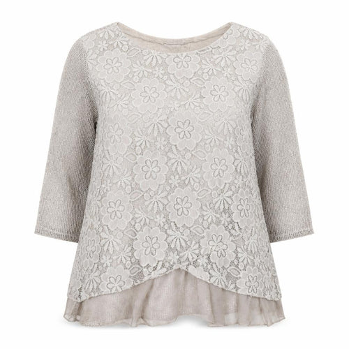 Alexara Womens Ivory Floral Viscose Basic Blouse Size S Boat Neck - Lace Overlay