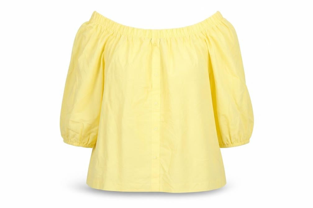 Front view of Atmosphere women’s yellow cotton basic t-shirt, size UK 12, square neck