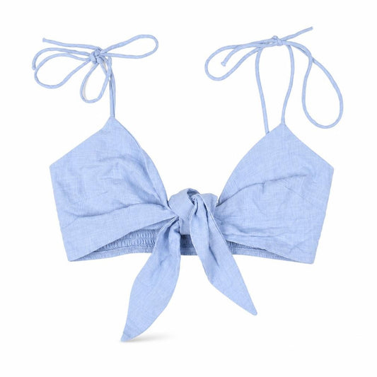 Front view of ASOS women’s blue cotton camisole tank, size UK 6, sweetheart - bralette