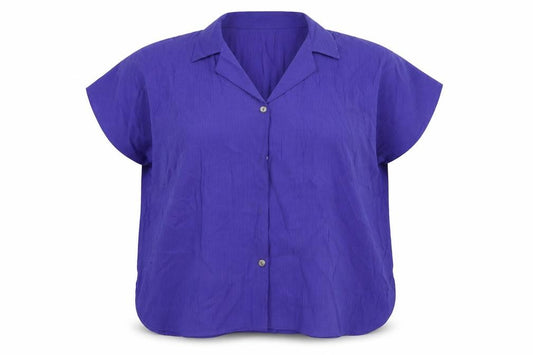 Front view of Choices women’s purple viscose basic button-up, size UK 16, collared
