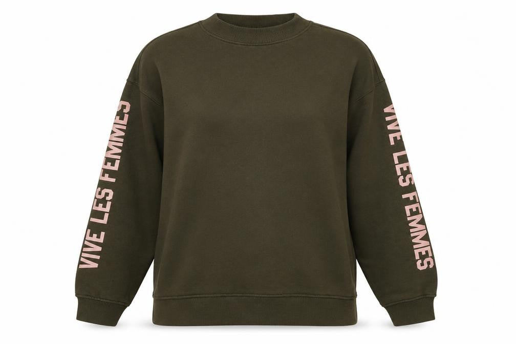 Front view of H&M women’s green polyester pullover sweatshirt, size M, pullover - vive les femmes