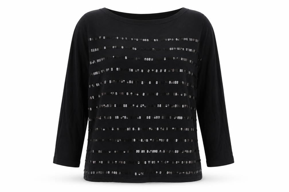 Front view of vackney women’s black viscose basic t-shirt, size M, round neck