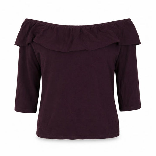 Front view of F&F women’s purple polyester basic blouse, size UK 10, off the shoulder