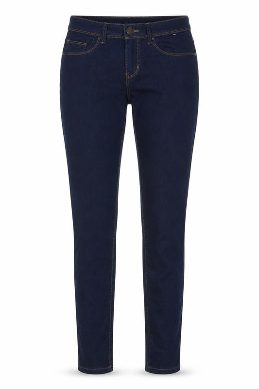 Front view of Denim & Co. women’s blue cotton skinny jeans, size UK 4, 30-inch leg regular button