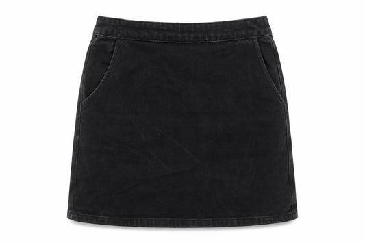 Front view of Topshop women’s blue cotton a-line skirt, size UK 26, in zip