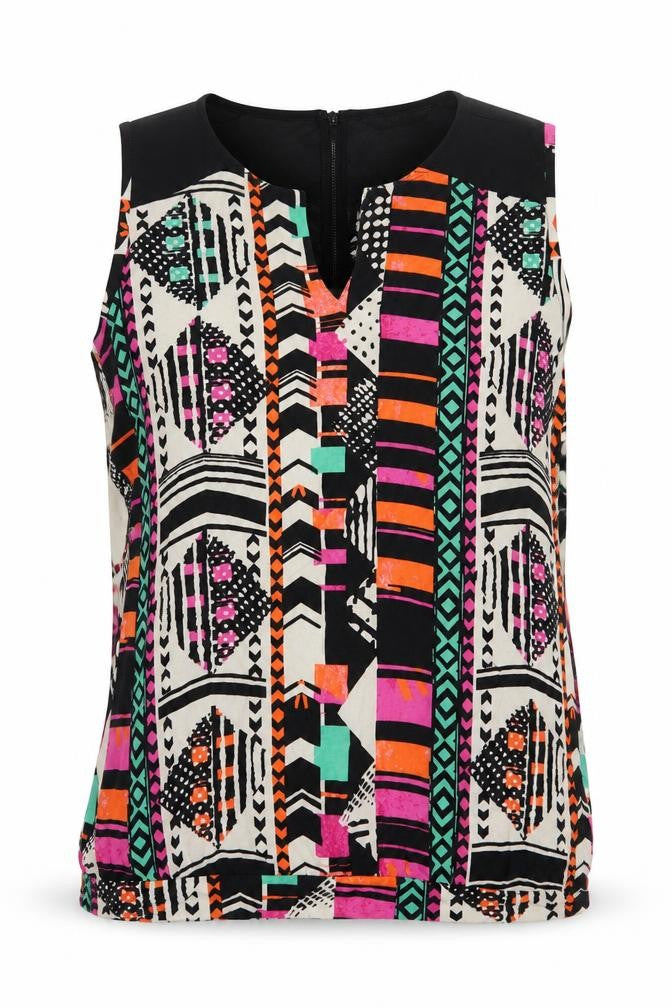 Next Womens Multicoloured Geometric Viscose Basic Blouse Size 12 V-Neck