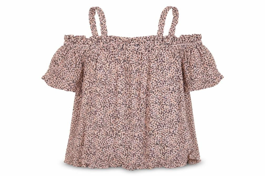 Papaya Womens Pink Animal Print Viscose Basic Blouse Size 10 Off the Shoulder - Leopard Print