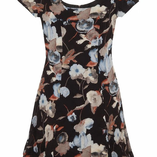 Jeffrey & Dara Womens Brown Floral Rayon A-Line Size 8 Scoop Neck Zip