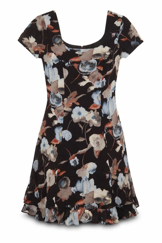 Jeffrey & Dara Womens Brown Floral Rayon A-Line Size 8 Scoop Neck Zip