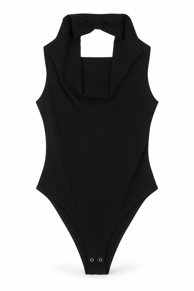 Zara Womens Black Polyester Bodysuit One-Piece Size S Snap - Back Cut Out Detail