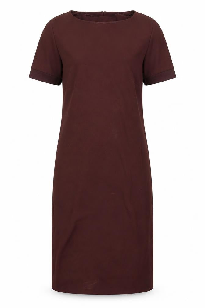 Front view of ASOS women’s brown polyester a-line, size UK 10, boat neck button