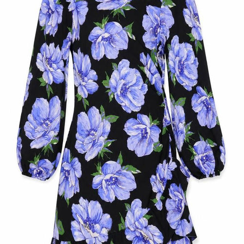ASOS Womens Black Floral Polyester Wrap Dress Size 12 Boat Neck Pullover