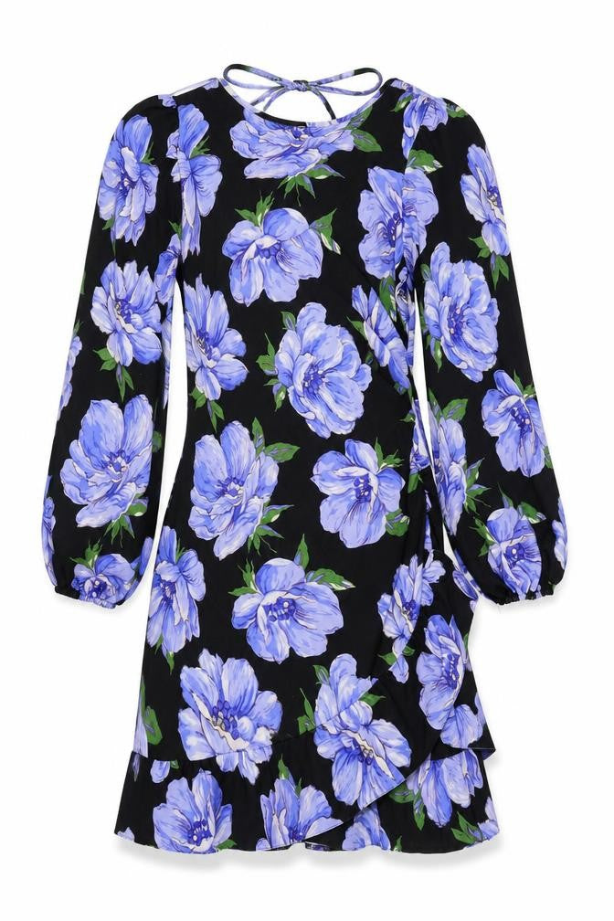 ASOS Womens Black Floral Polyester Wrap Dress Size 12 Boat Neck Pullover