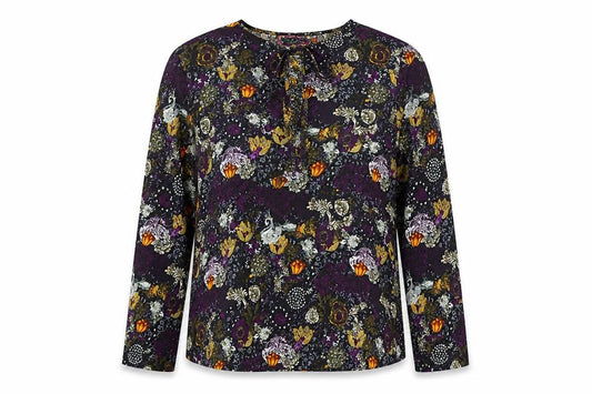 Front view of Boohoo women’s multicoloured geometric polyester basic blouse, size UK 12, round neck