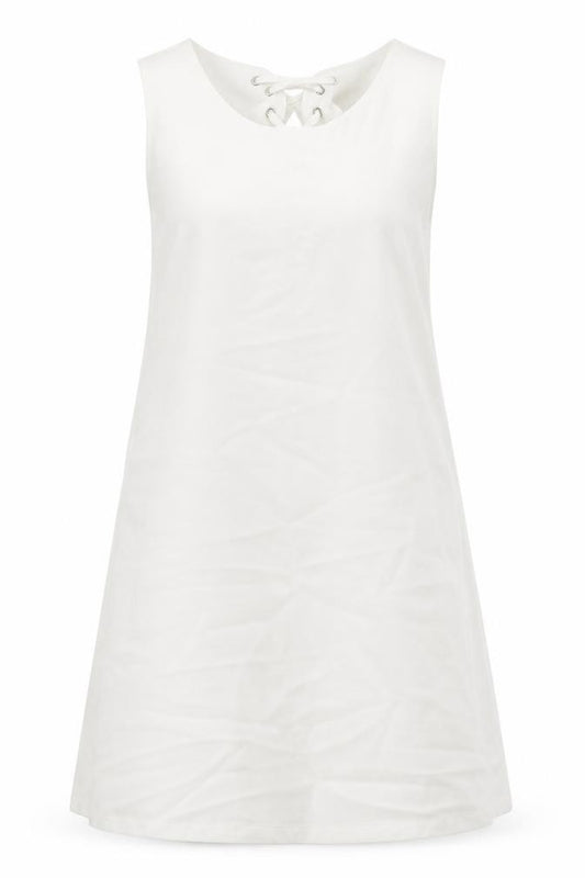 Front view of Misstruth women’s white polyester a-line, size UK 12, round neck lace up