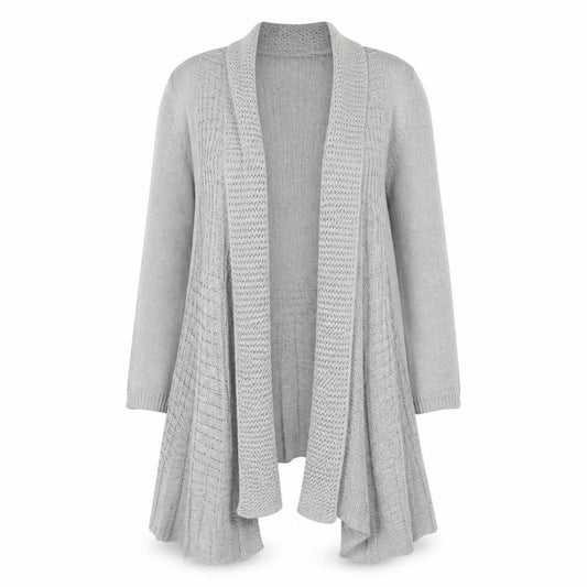 Front view of Pure Moda women’s grey v-neck cotton cardigan jumper, size S, -, size S/m