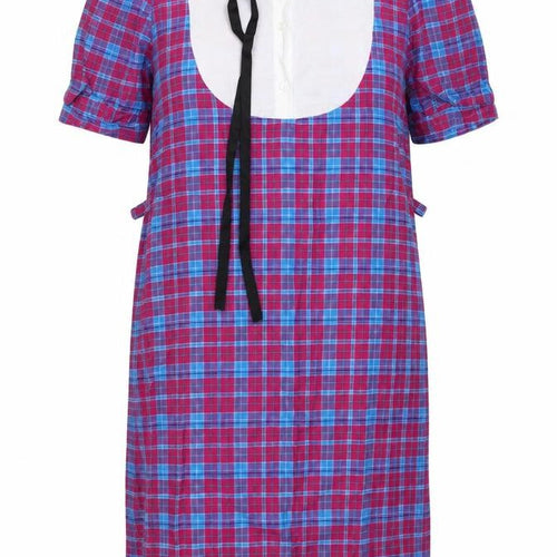 Preworn Womens Pink Plaid Cotton Shirt Dress Size 10 Collared Pullover