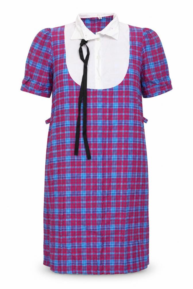 Preworn Womens Pink Plaid Cotton Shirt Dress Size 10 Collared Pullover