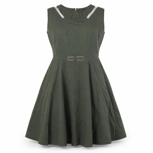 Preworn Womens Green Cotton Fit & Flare Size 2XL Round Neck Zip - Mesh Detail