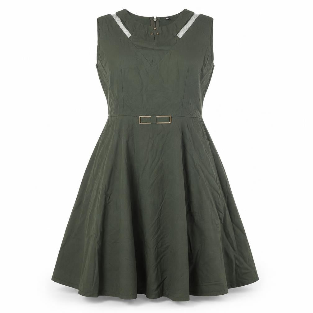 Preworn Womens Green Cotton Fit & Flare Size 2XL Round Neck Zip - Mesh Detail