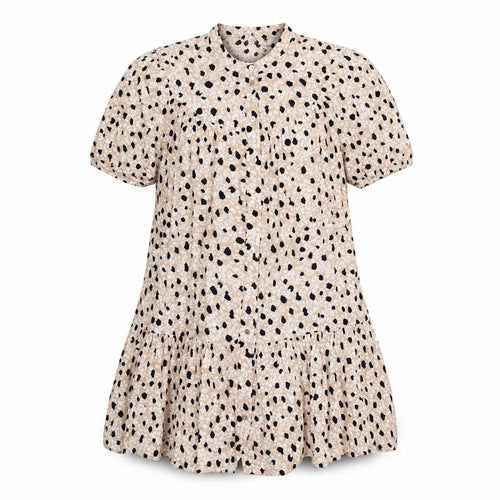 Primark Womens Beige Animal Print Viscose Shirt Dress Size 12 Round Neck Button - Leopard Print