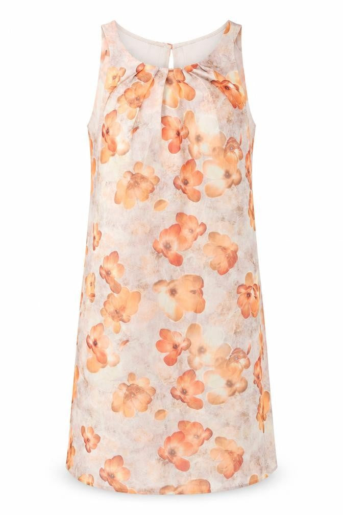 Mango Womens Beige Floral Polyester Tank Dress Size M Boat Neck Button