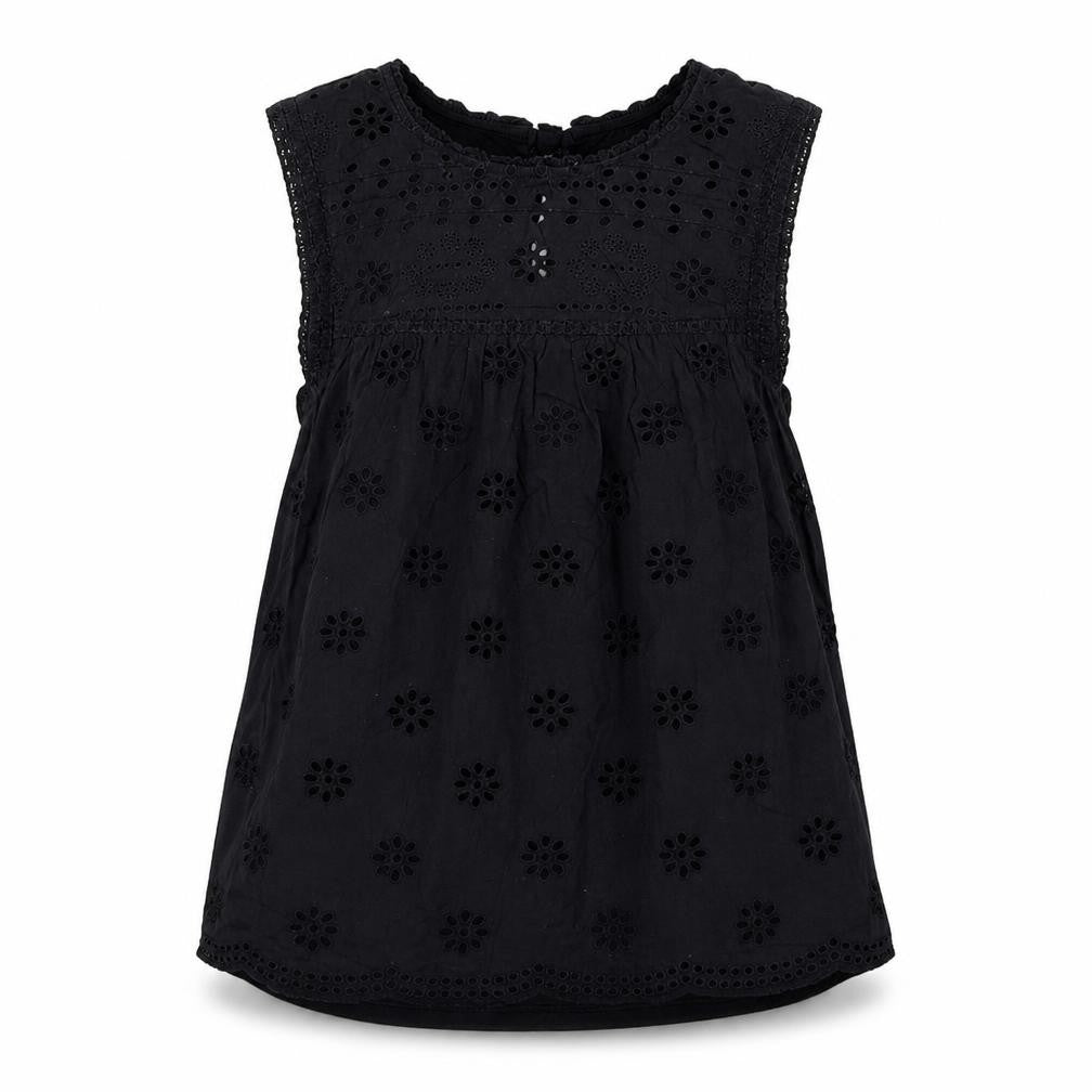Front view of Next women’s black floral cotton basic tank, size UK 6, round neck