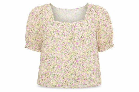 Front view of Tu women’s multicoloured floral viscose basic button-up, size UK 10, scoop neck