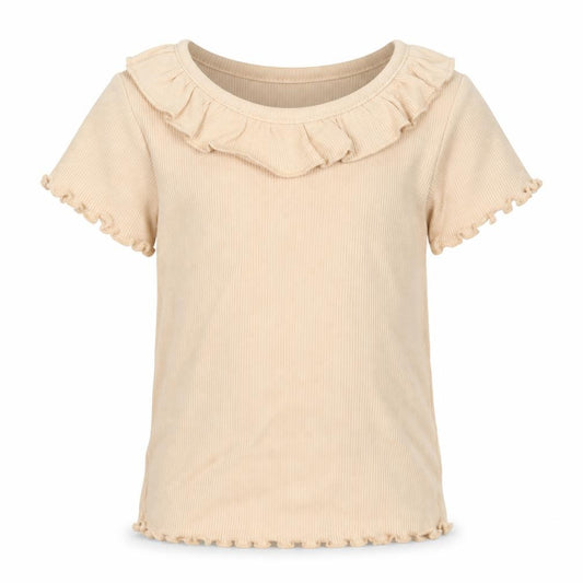 Front view of George girls’ beige cotton basic t-shirt, size 12, months round neck pullover