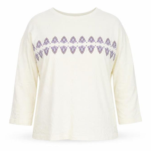 A la Maison Womens White Geometric 100% Cotton Basic T-Shirt Size 18 Round Neck