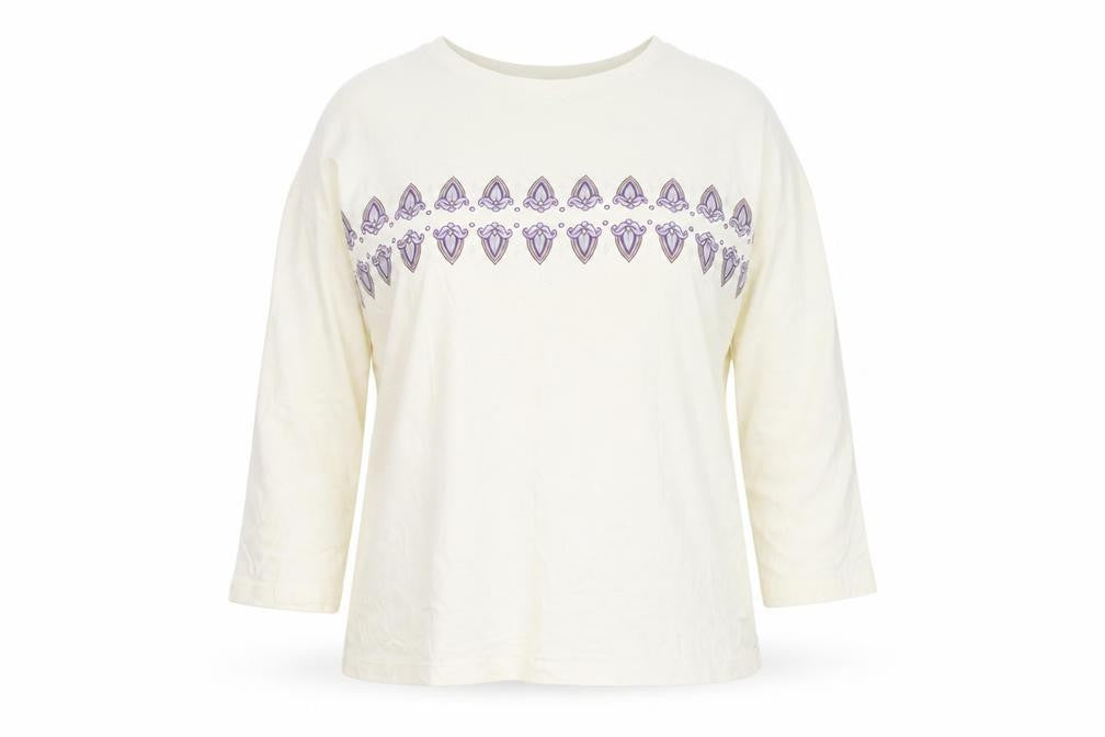 A la Maison Womens White Geometric 100% Cotton Basic T-Shirt Size 18 Round Neck