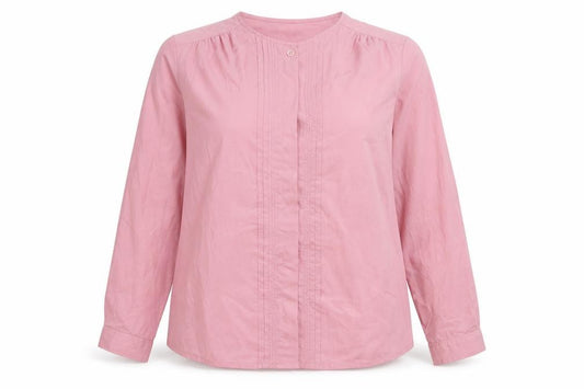 Front view of Ashley Hall women’s pink polyester basic button-up, size UK 10, round neck
