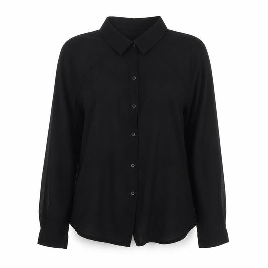 Front view of 2day women’s black polyester basic button-up, size M, collared