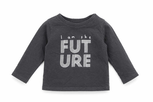 Front view of F&F boys’ grey cotton basic casual, size 3-6, months crew neck button - i am the future