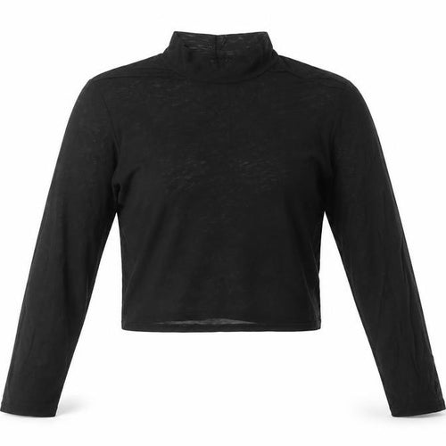 Light Before Dark Womens Black Nylon Cropped T-Shirt Size S High Neck