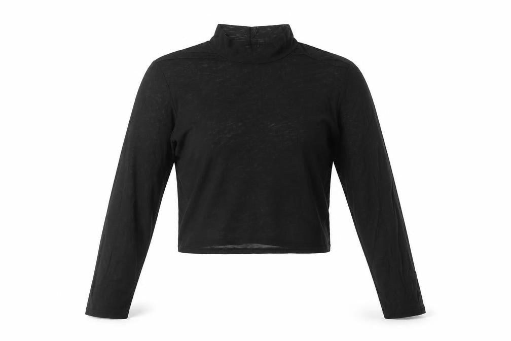 Light Before Dark Womens Black Nylon Cropped T-Shirt Size S High Neck