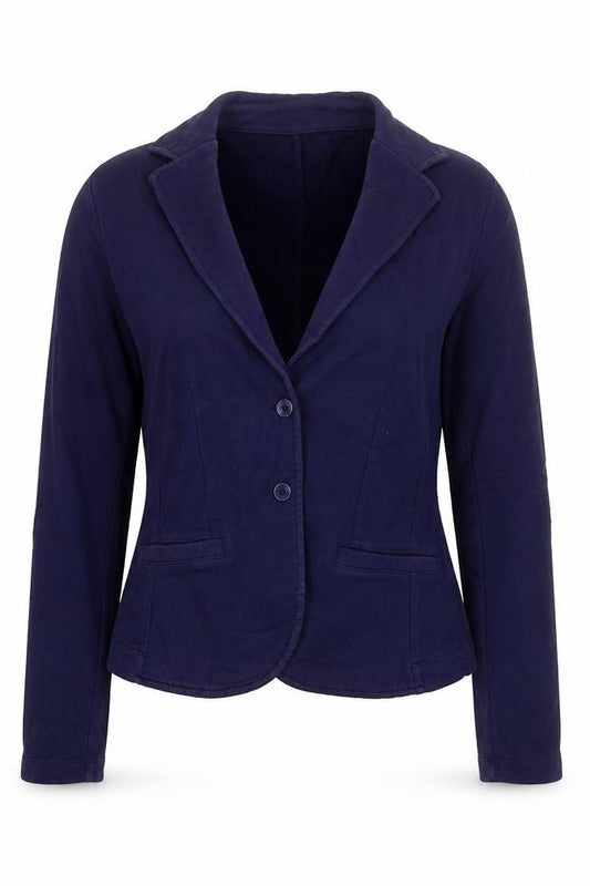 Front view of Sandwich women’s blue jacket blazer, size S, button