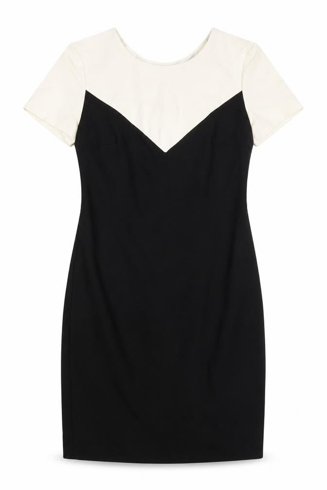 Front view of Oui women’s black colourblock polyester bodycon, size UK 10, round neck zip