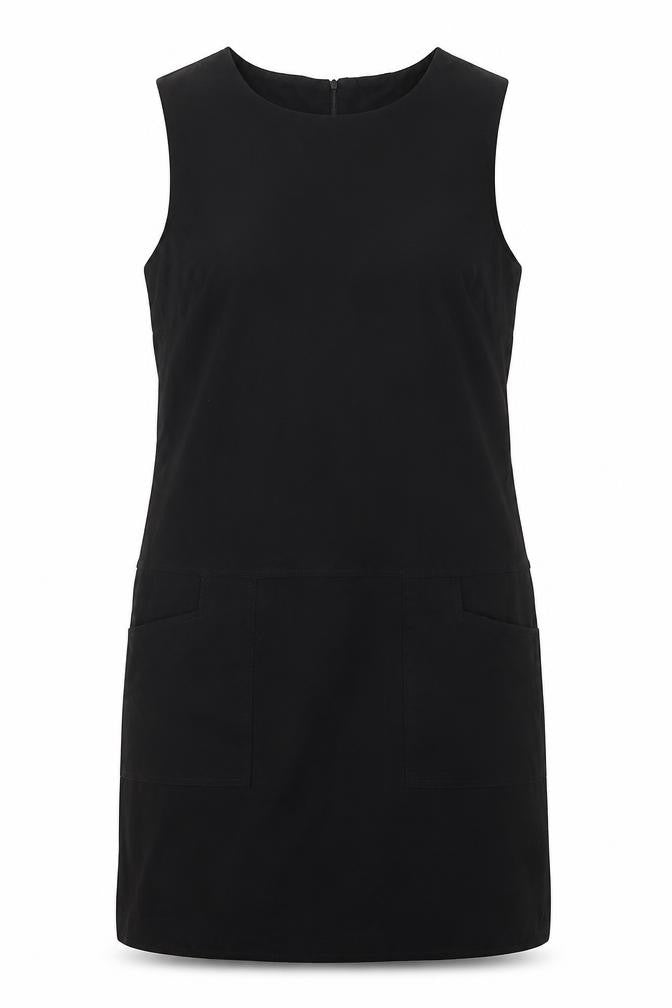 Front view of Peacocks women’s black polyester tank dress, size UK 10, boat neck zip