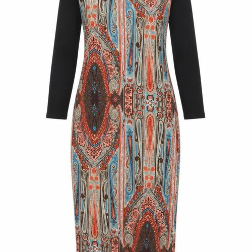 Club L Womens Multicoloured Geometric Polyester Pencil Dress Size 8 Round Neck Pullover